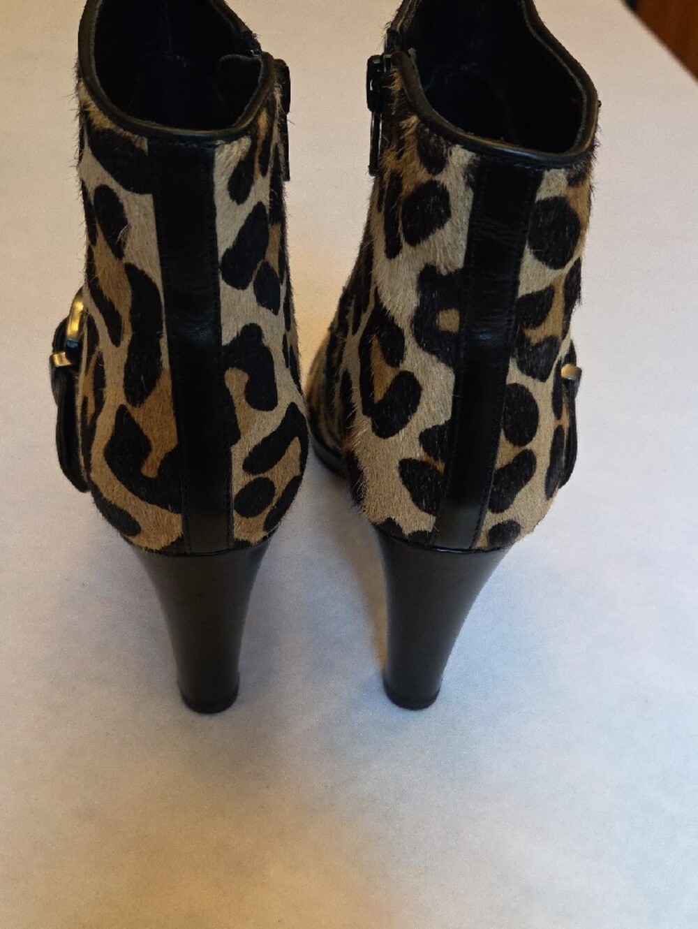 Vaneli Leopard Print Calf Hair Ankle Booties with Black Buckle - Picture 6 of 9